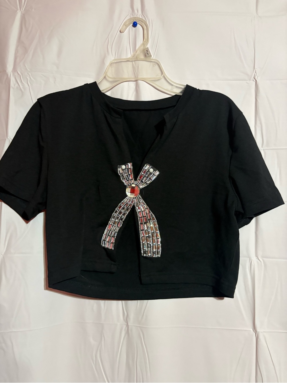 Black Women's Embellished Bow Crop Top